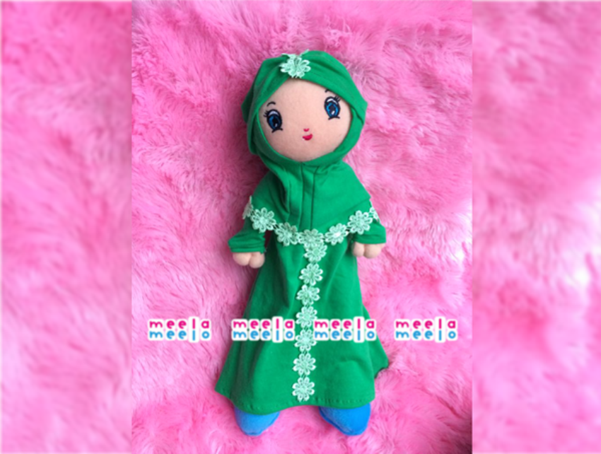 Boneka Muslimah MeelaMeelo Turban Bunga Hijau
